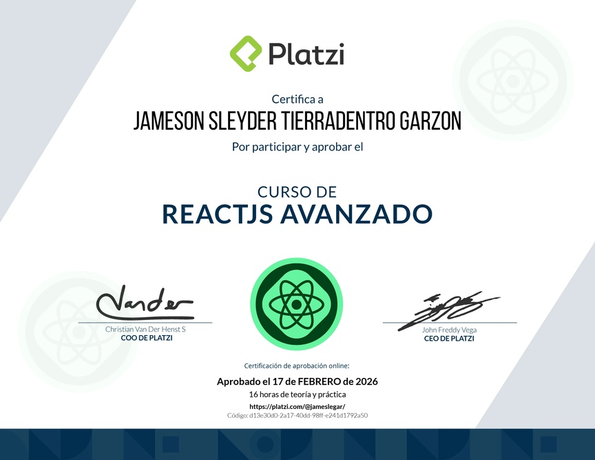 Diploma del Curso de React Avanzado