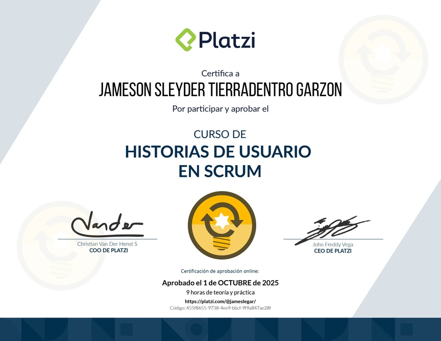 Diploma del Curso de Historias de Usuario en Scrum