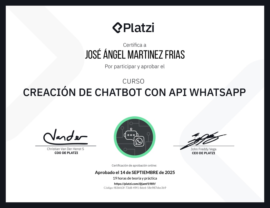 Diploma del Curso de ChatBot con WhatsApp API