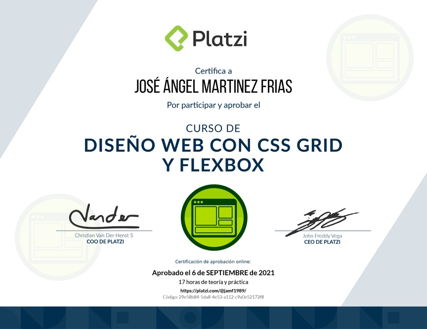Diploma del Curso de Diseño Web con CSS Grid y Flexbox