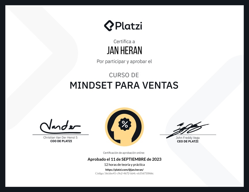 Diploma de Mindset para Ventas