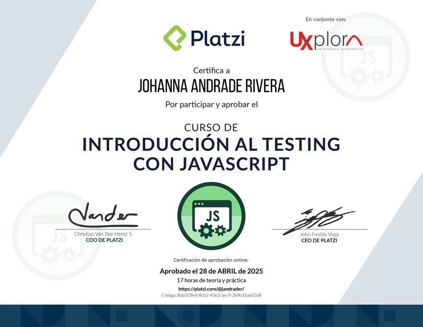 Diploma del Curso de Introducción al Testing con JavaScript