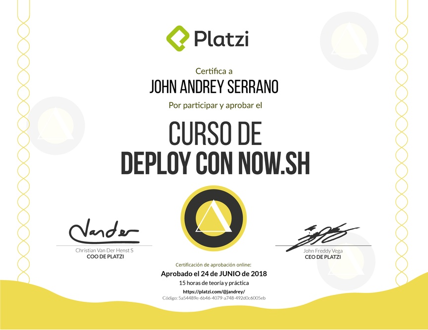 Diploma del Curso de Deploy con Now.sh 2017