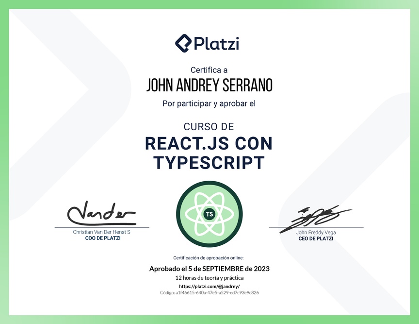 Diploma del Curso de React.js con TypeScript