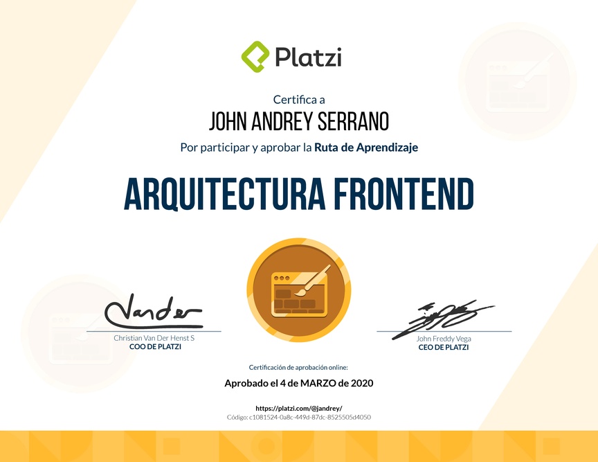 Diploma de la Ruta de Aprendizaje de Arquitectura Frontend