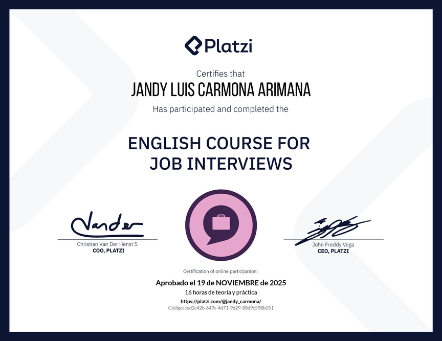 Diploma del Curso de Inglés para Entrevistas de Trabajo