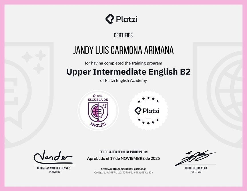 Diploma de la Ruta de Aprendizaje de Inglés Intermedio Alto B2