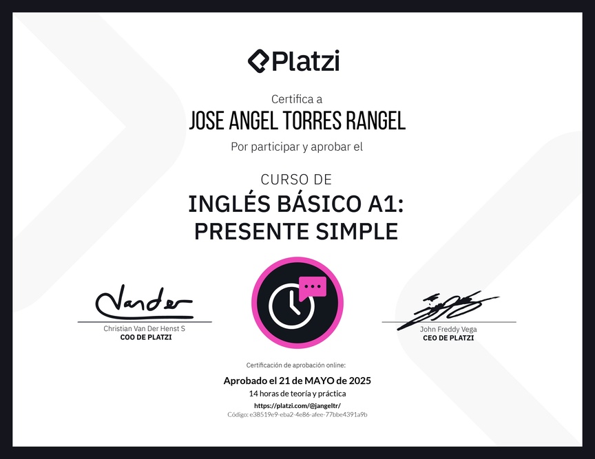 Diploma del Curso de Inglés Básico A1: Presente Simple