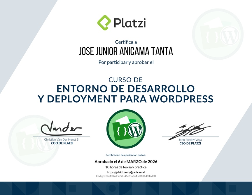 Diploma del Curso de Entornos de Desarrollo y Deployment en WordPress