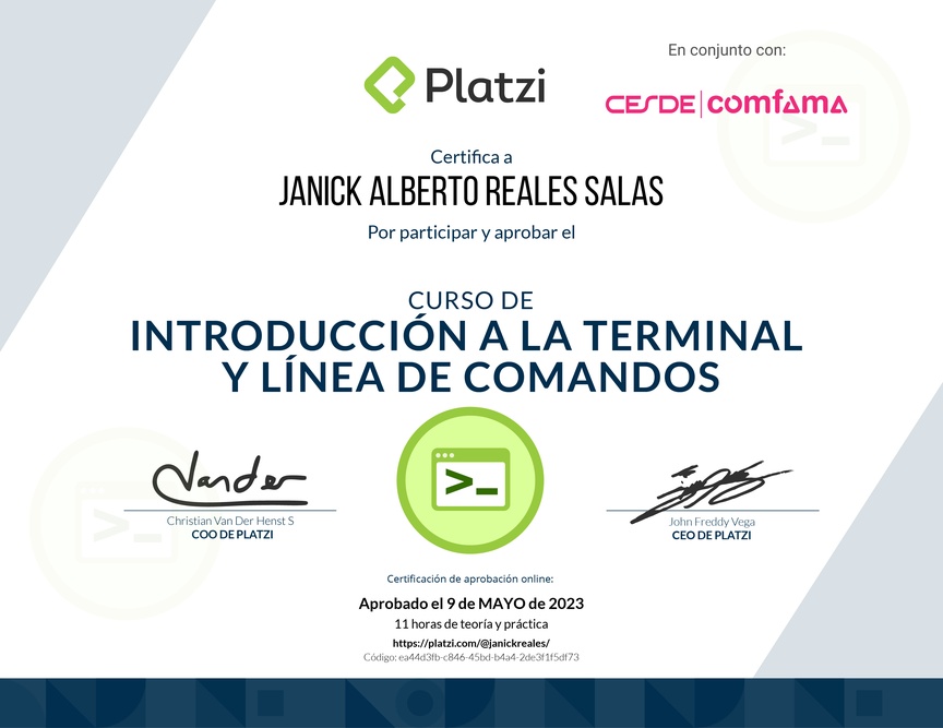 Diploma del Curso de Introducción a la Terminal y Línea de Comandos