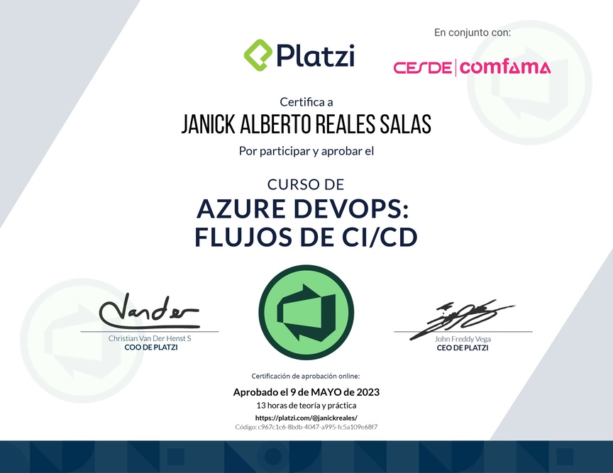Diploma del Curso de Azure DevOps: Flujos de CI/CD