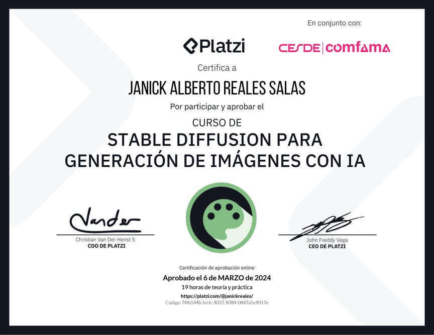 Diploma del Curso de Stable Diffusion para Generación de Imágenes con AI