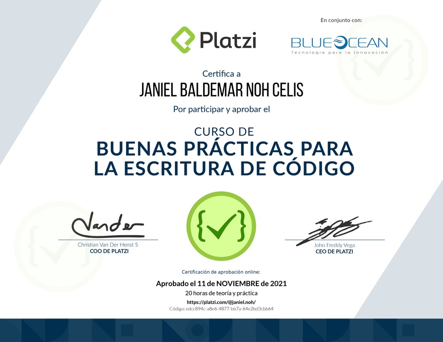 Diploma del Curso de Patrones de Diseño y Buenas Prácticas en PHP