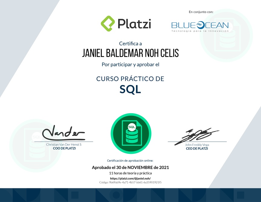 Diploma del Curso Práctico de SQL