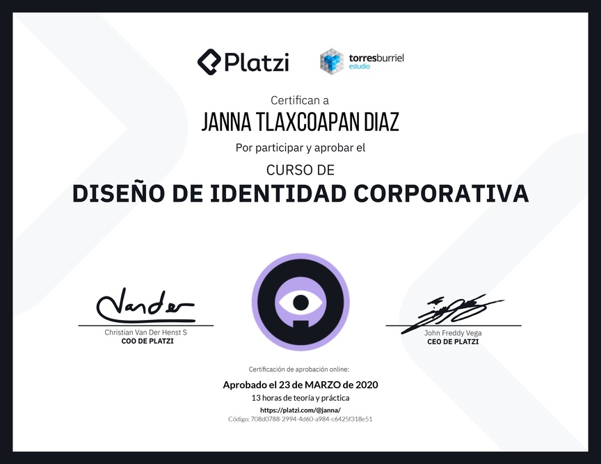 Diploma del Curso de Diseño de Identidad Corporativa