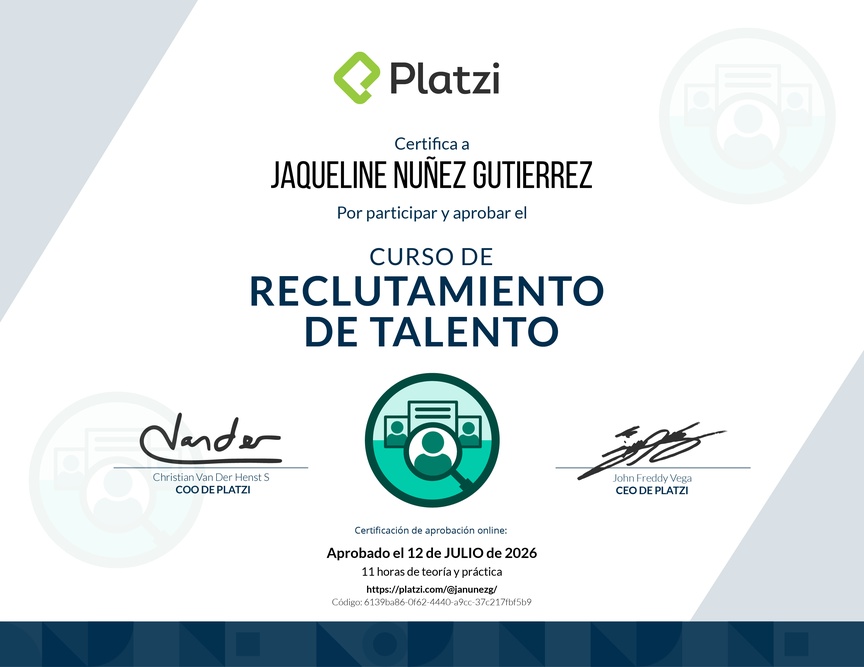 Diploma del Curso de Reclutamiento de Talento
