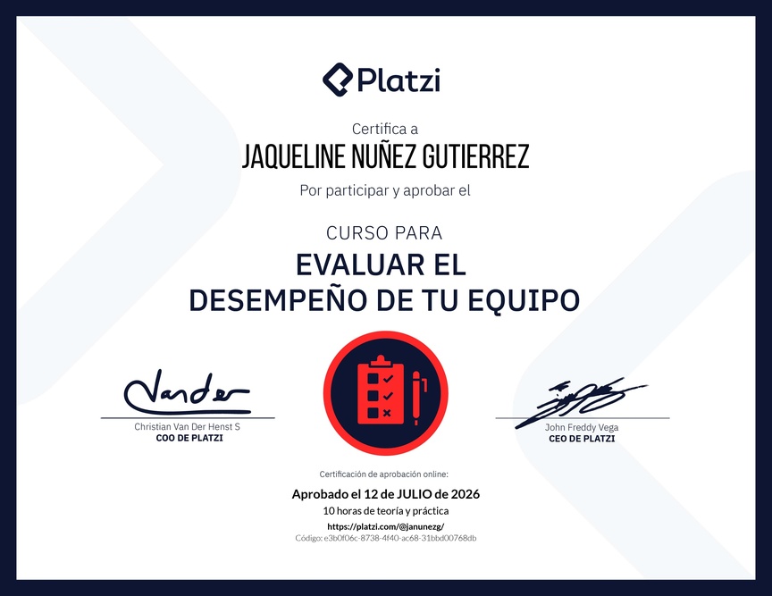 Diploma del Curso para Evaluar el Desempeño de tu Equipo