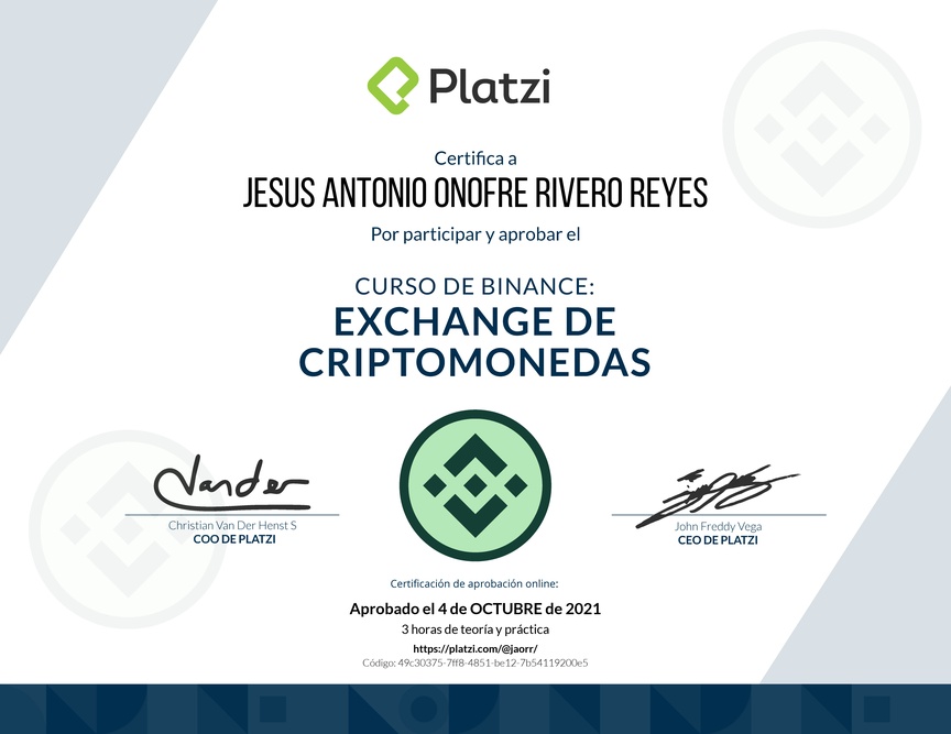 Diploma de Minicurso de Binance: Exchange de Criptomonedas 2021