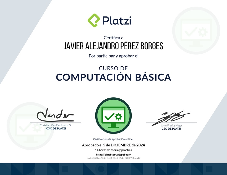 Diploma del Curso Básico de Computadores e Informática