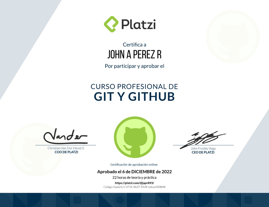 Diploma del Curso Profesional de Git y GitHub