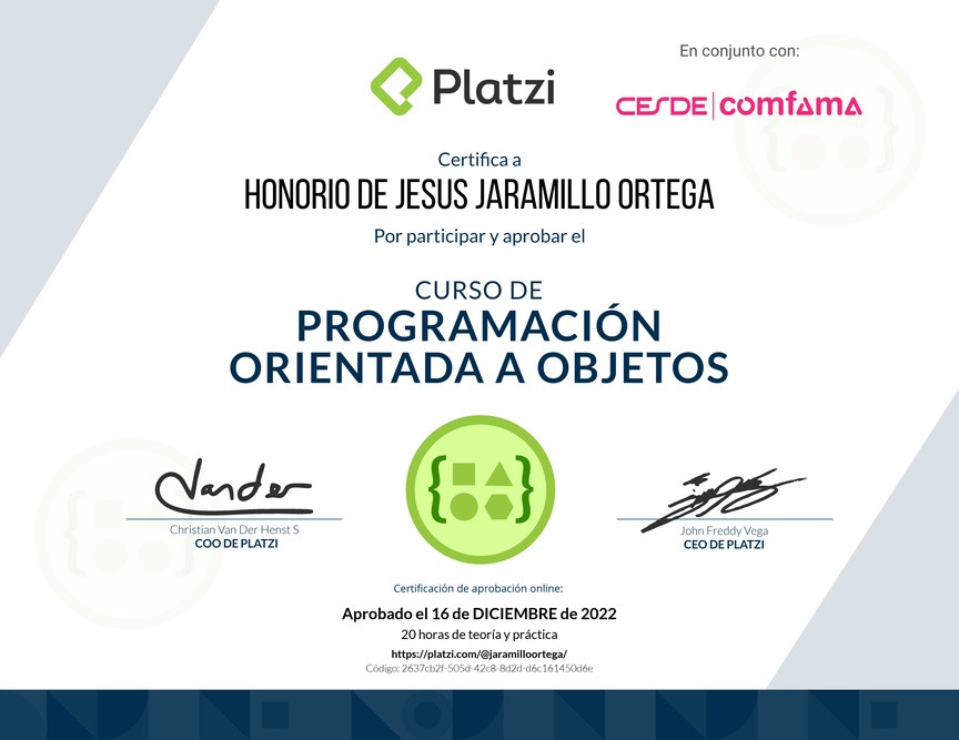 Diploma del Curso de Programación Orientada a Objetos: POO