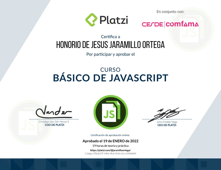 Diploma del Curso Básico de JavaScript
