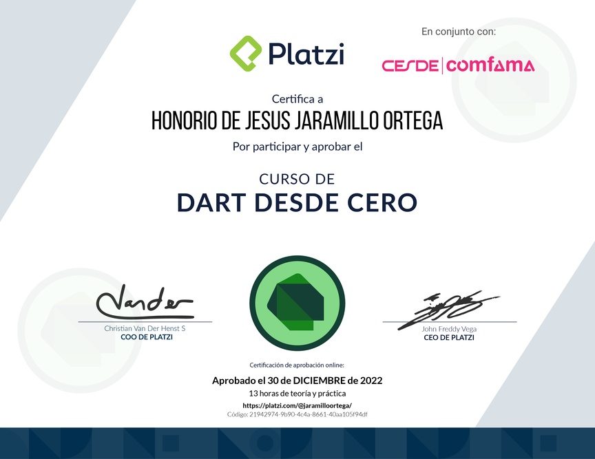Diploma del Curso de Dart desde Cero
