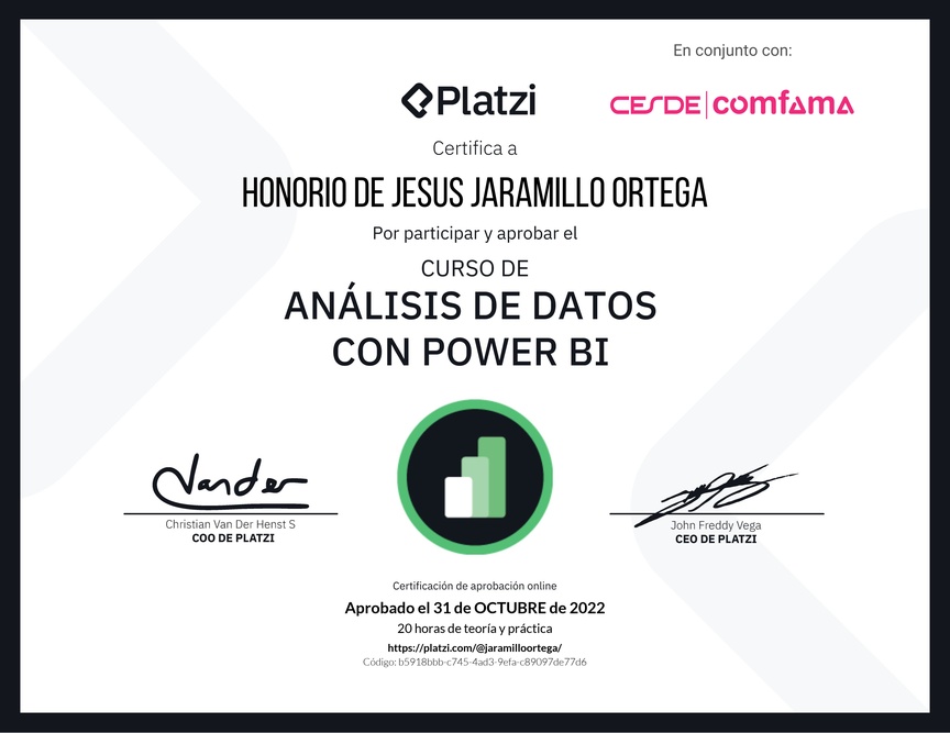 Diploma del Curso de Análisis de Datos con Power BI