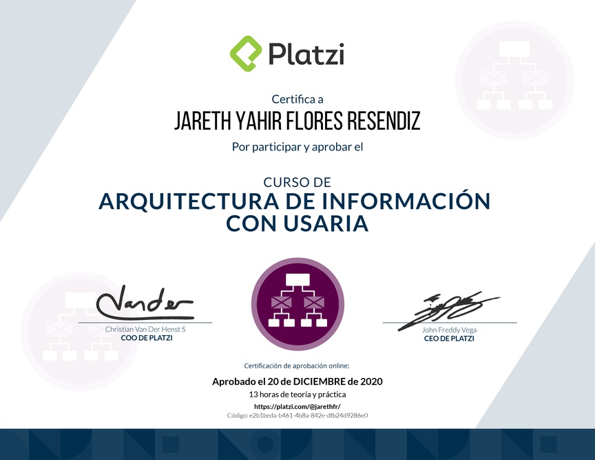 Diploma del Curso de Arquitectura de Información con Usaria