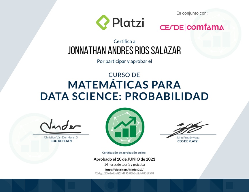 Diploma del Curso de Matemáticas para Data Science: Probabilidad