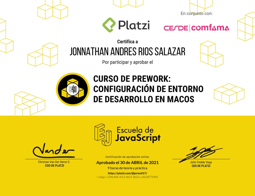 Diploma del Curso de Configuración de Entorno de Desarrollo en macOS
