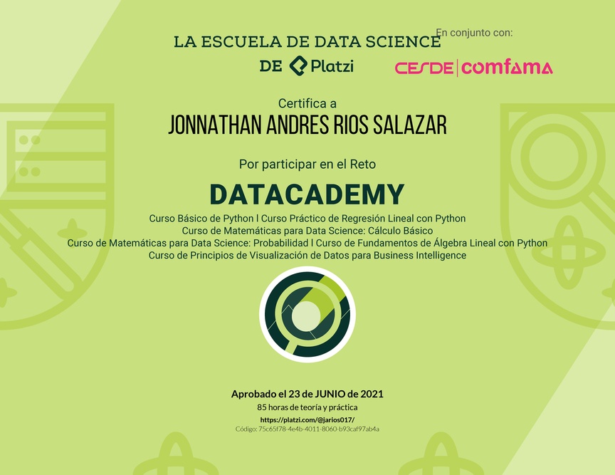 Diploma de Datacademy Primera Edición