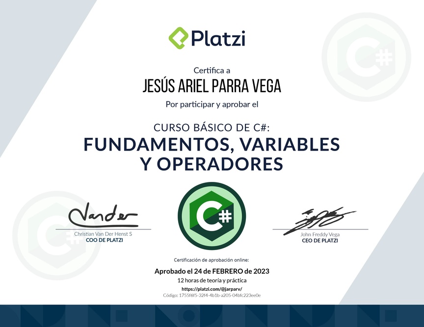 Diploma del Curso Básico de Programación con C#