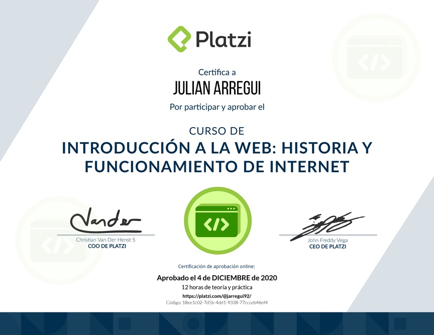 Diploma del Curso de Introducción a la Web: Historia y Funcionamiento de Internet