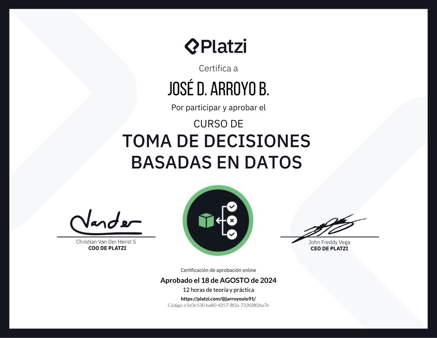 Diploma del Curso de Toma de Decisiones Basadas en Datos