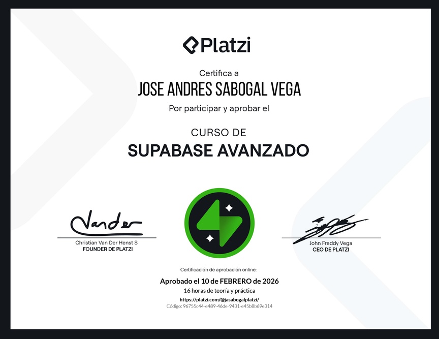 Diploma del Curso de Supabase Avanzado