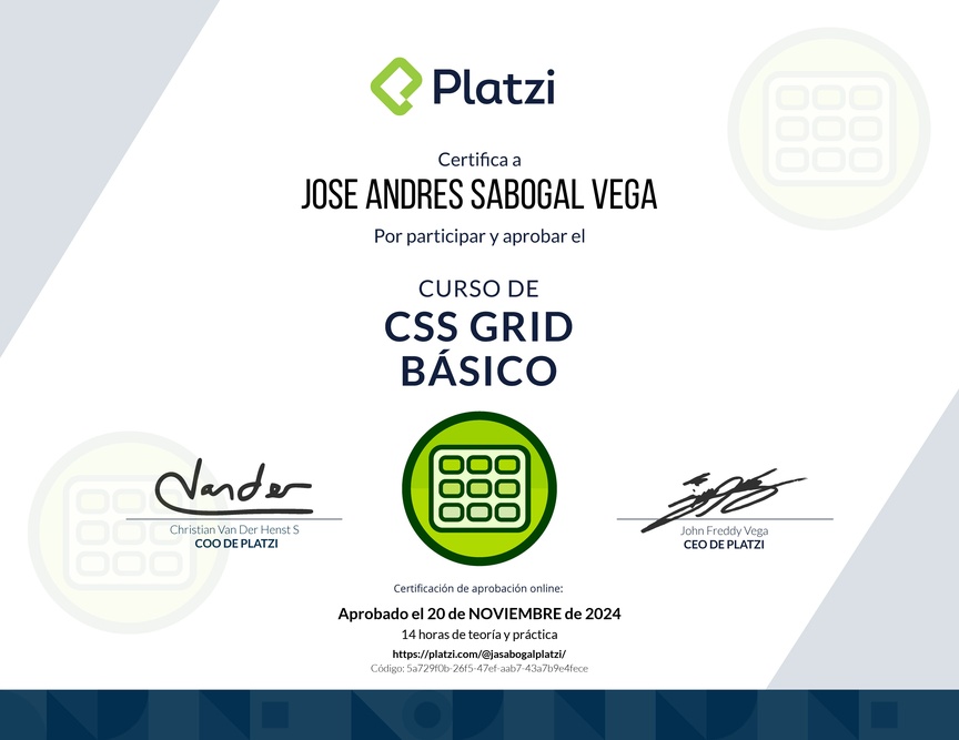 Diploma del Curso de CSS Grid Básico