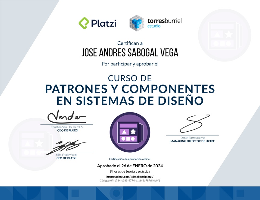 Diploma del Curso de Patrones y Componentes en Sistemas de Diseño