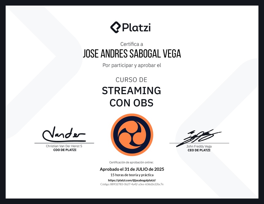 Diploma del Curso de Streaming con OBS