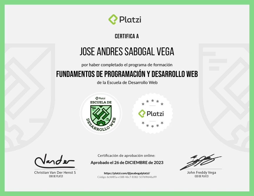 Diploma de la Ruta de Aprendizaje de Fundamentos de Programación y Desarrollo Web