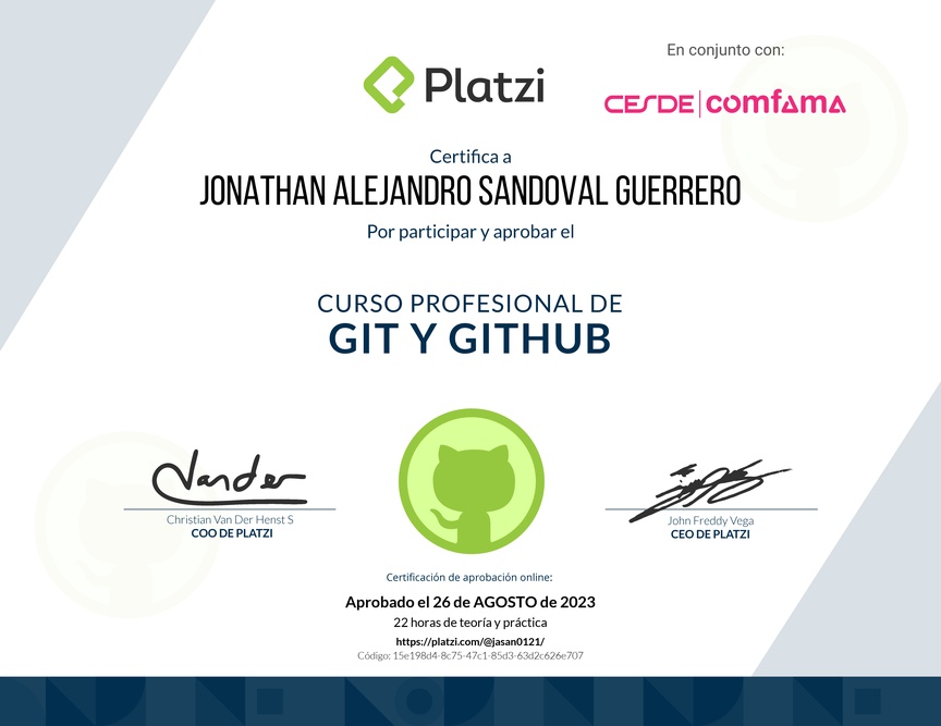 Diploma del Curso Profesional de Git y GitHub