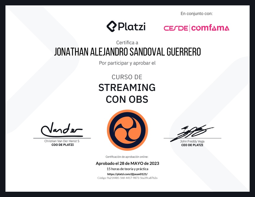 Diploma del Curso de Streaming con OBS