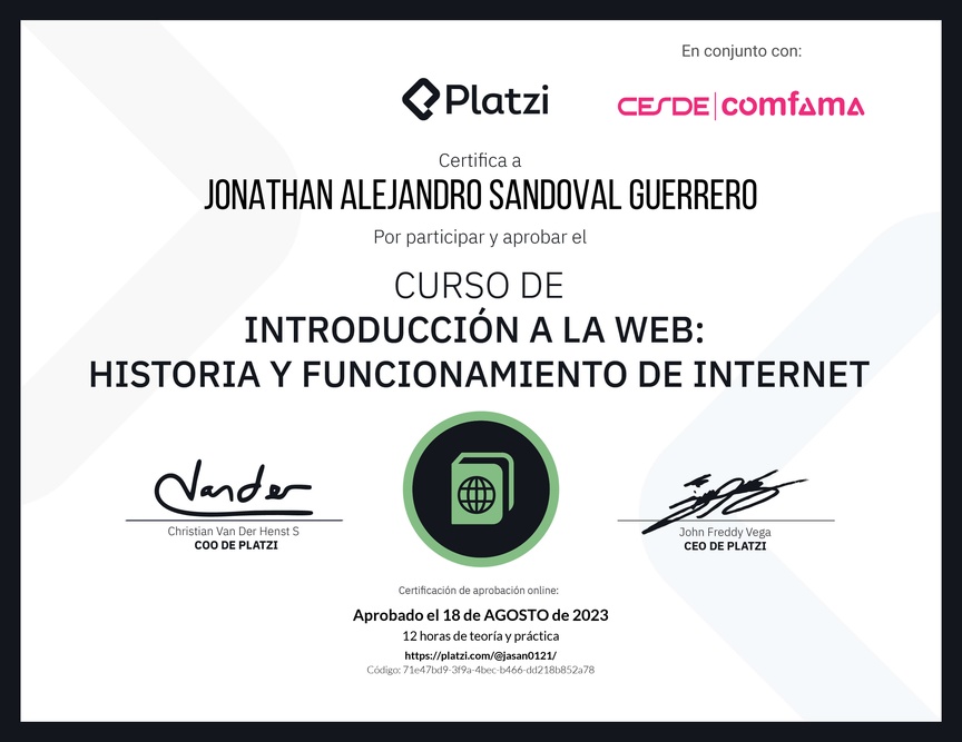 Diploma del Curso de Introducción a la Web: Historia y Funcionamiento de Internet