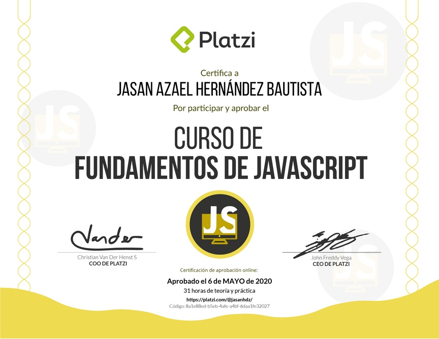 Diploma de Fundamentos de JavaScript 2017