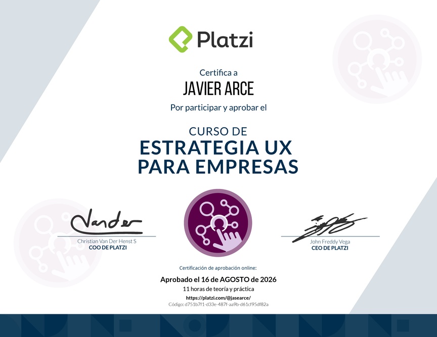 Diploma del Curso de Estrategias UX para Empresas
