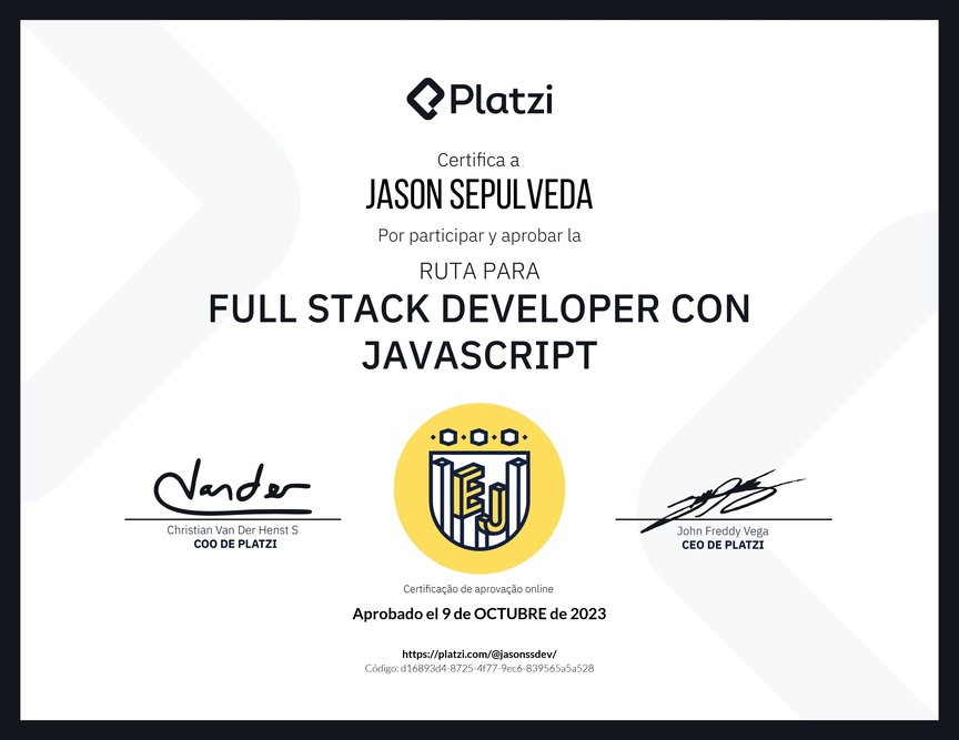 Diploma de la Ruta de Aprendizaje de Full Stack Developer con JavaScript