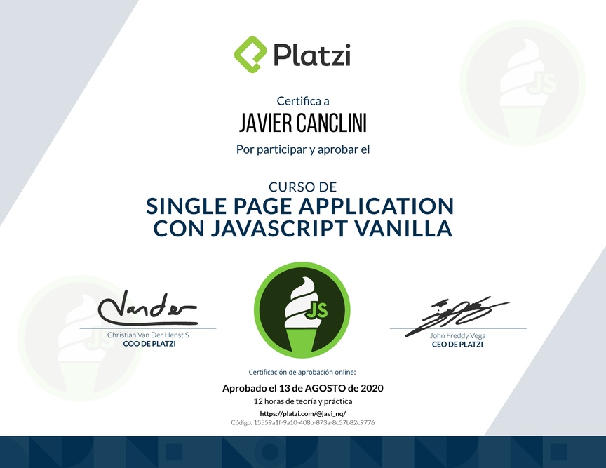Diploma del Curso de Single Page Application con JavaScript Vanilla