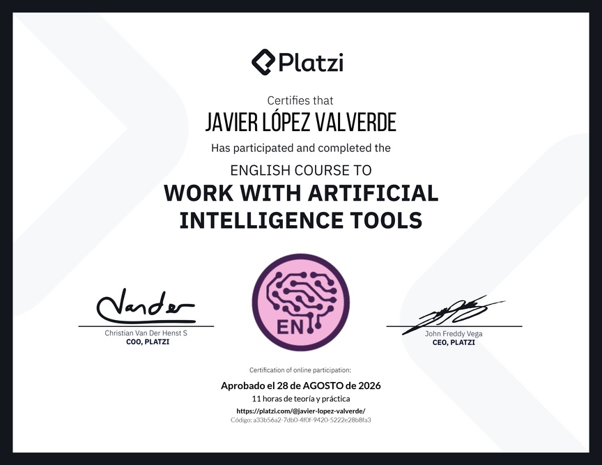 Diploma del Curso de Inglés para el Uso de Inteligencia Artificial