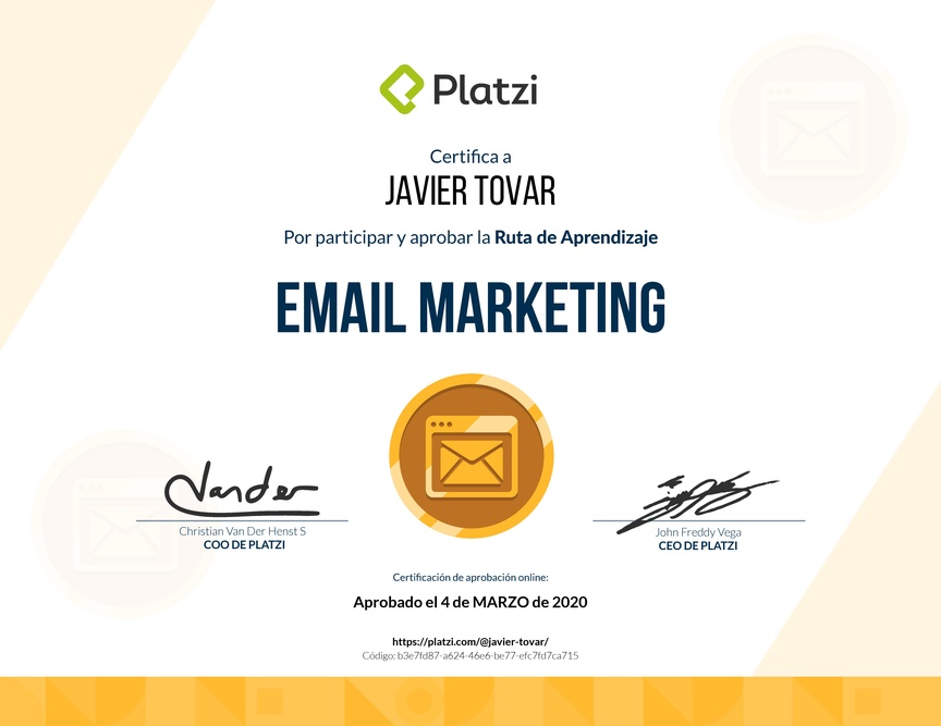 Diploma de la Ruta de Aprendizaje de Email Marketing