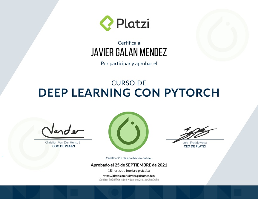 Diploma del Curso de Deep Learning con Pytorch